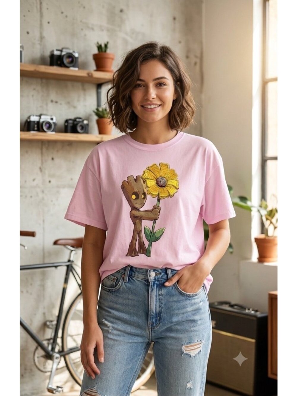 Marvel Baby Groot Embroidered Tee Shirt Pink Size XL NWT Spring Super Hero Cute